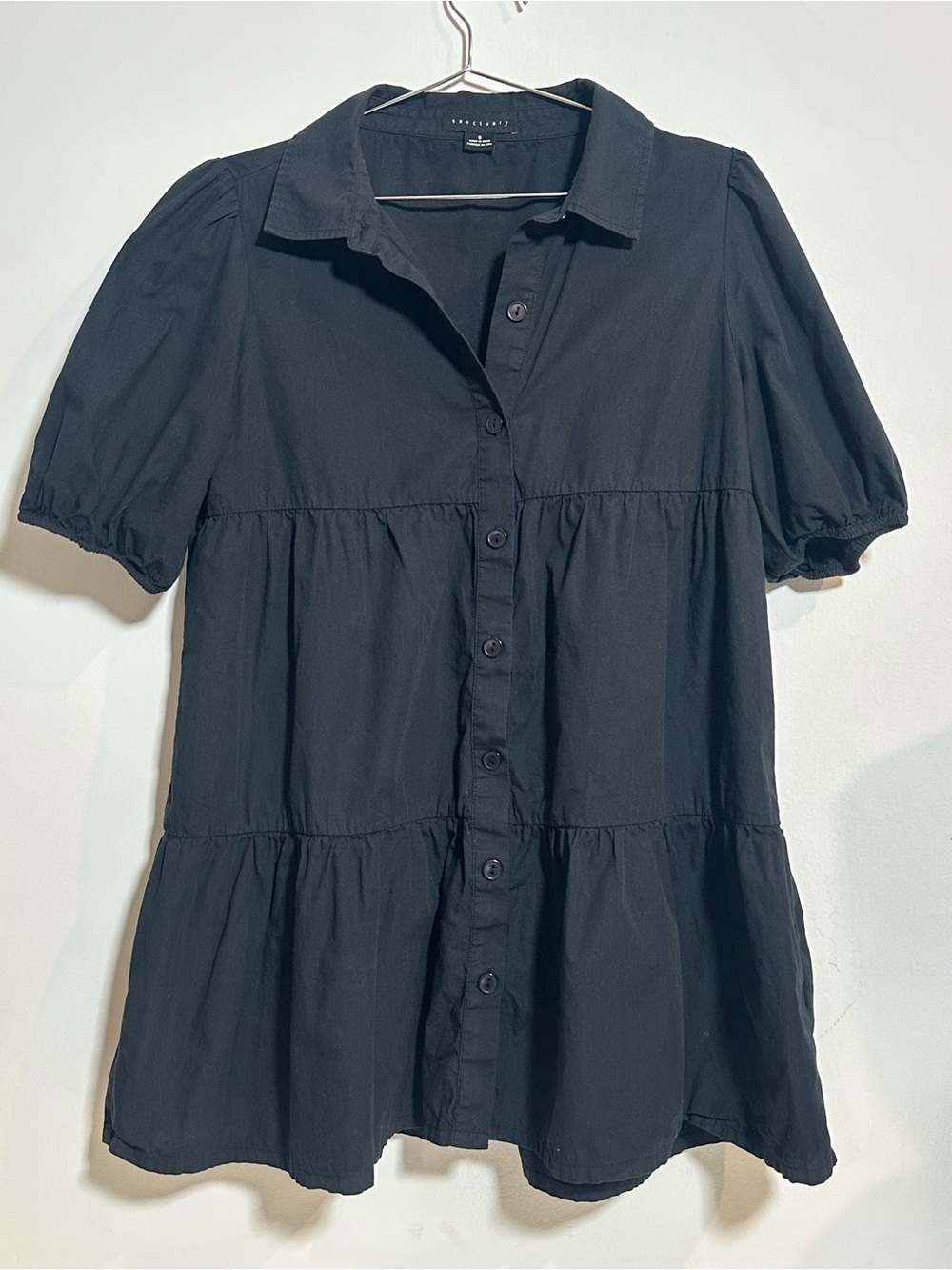 Anthropologie Sanctuary 100% Cotton Black Babydoll Puff Sleeve Dress S